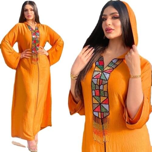 African Dresses for Women Summer African Women Long Sleeve Orange Color Long Dress Abaya for Women African Clothes Women