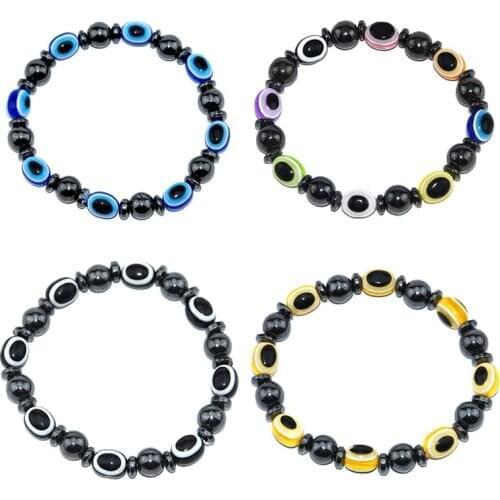 10 Colors Lucky Turkish Evil Eye Charm Bracelet Health Magnet Hematite Stone Bracelet Women Men Beads Braclets Accessories New