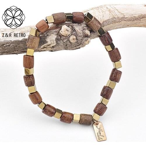 Wooden Beaded Bracelets & Bangles Gold Color Suspension Pendants Trend Costume Jewelry for Women 2021 Fashion Goth Accessories