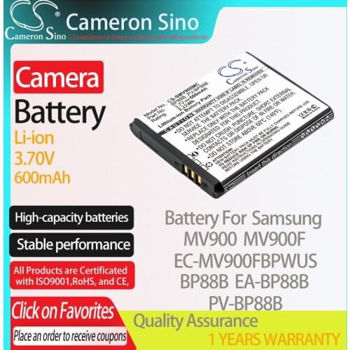 CameronSino Battery for Samsung MV900 MV900F EC-MV900FBPWUS fits Samsung PV-BP88B BP88B EA-BP88B Digital camera Batteries 600mAh