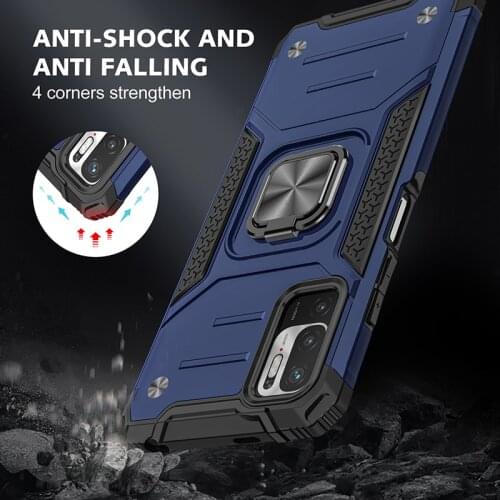 Magnetic Metal Ring Stand Holder Armor Shockproof Case For Xiaomi Redmi Note 10 5G 10S 10 Pro Soft TPU Hard PC Protective Cover