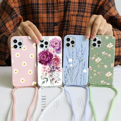 Lanyard Case For Samsung Galaxy A50 A51 A70 A71 A21S A20e A72 A52 A31 A12 A32 A40 A10 A02s A7 2018 A42 A22 Daisy Flower Coque