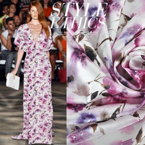 CNUM SP812 Pure Silk/ Pink-blue Flower /Silk Fabric 93%Silk 7%Spandex Elastic/ Width 1.29yd Thickness 19mm/ Unit:meter