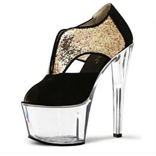 Flash powder color, fish mouth high help single shoes, 17cm high heel shoes and Dance Shoes