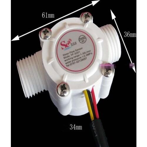 2PCS Water Flow Meter Sensor Counter Indicator Flowmeter fuel pool float switch Hall for water heaters G1/2 1-30L/min DN15