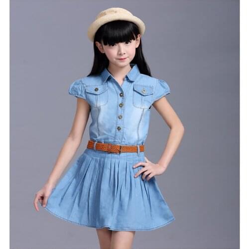 Girls Denim Cowboy Dress For Teens Girls Princess Tutu Denim Party Clothes Children With Belt Fashion Costume