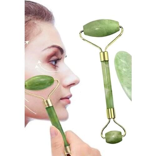 Çift Taraflı 2li Cilt Yüz Masaj Aleti Jade Roller Yeşim Taşı Seti Güzellik Bakım Ürünü Gua Sha