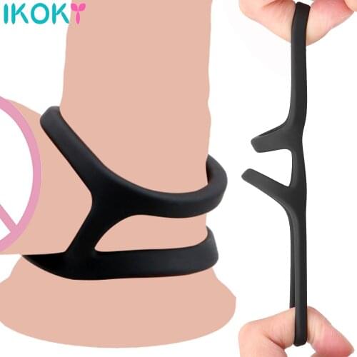 IKOKY Silicone Penis Ring Male Cock Ring Delay Ejaculation Black Sex Toys for Men Sex Products Adult Products