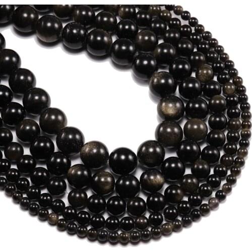 1strand/lot 4/6/8/10/12 mm Natural Gold Obsidian Stone Beads Round Loose Spacer Bead For Jewelry Making Findings DIY Bracelet