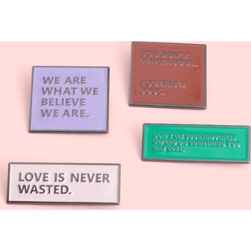 Fashion Temperament Text Metal Enamel Brooch Creative Simple Letter Square Badge Pin Personality Lapel Backpack Jewelry Gift