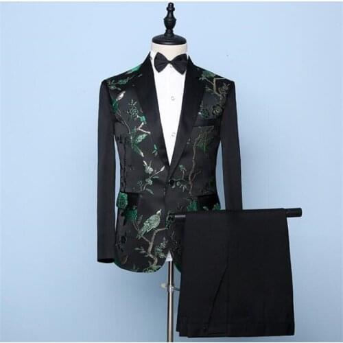 Embroidered suits mens black costume homme 2021 new male korean master of ceremonies chorus nightclub bar studio best man dress