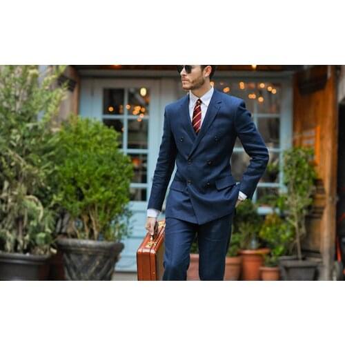 Mens Wedding Suits Navy Formal Business Double Breasted Spring Slim Fit Stylish Blazer Jackets and Pants Costumes