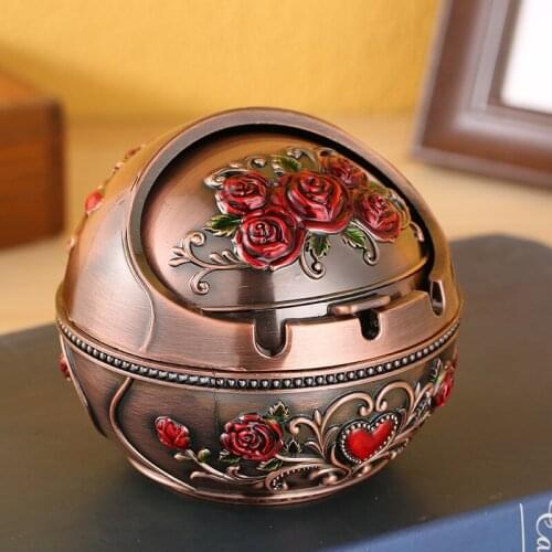 Ashtray with Lid Home Retro European Style Living Room Dining Room Prevent Fly Ash Drop-Resistant Ashtray Mens Gift