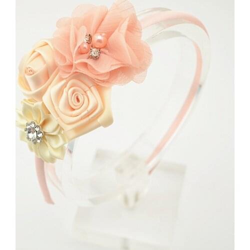 10 Colors Headband Rose Hair Band Children Chiffon Flower Elastic Hair Hoop Rhinestone Headbands Girls Hair Accessories