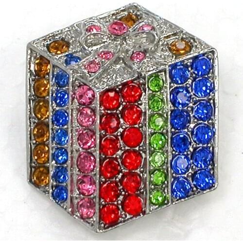 Colorful Rhinestone Gift Box Pin brooches C708 E