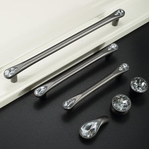 Luxury Diamond Crystal Handles Zinc Alloy Pearl Black Kitchen Dresser Cabinet Handles Door Knobs Furniture Hardware