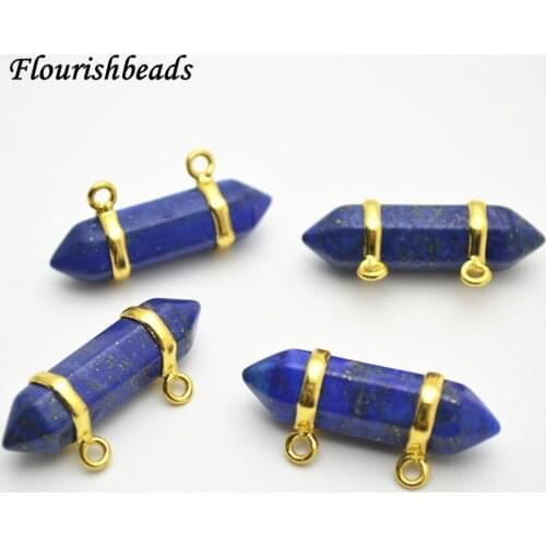 Gold color Two Loops Lapis Lazuil Pillar Stone Point Pendants Jewelry Supplies