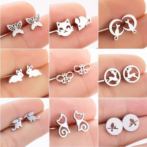SMJEL Stainless Steel Earrings for Women Girls Fashion Cartoon Rabbit Animal Earrings Cat Jewelry Accessories Birthday Gift