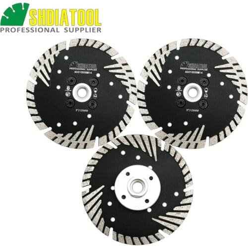SHDIATOOL 3pcs M14 Thread 5"/125MM Diamond Turbo Blade Cutting Disc Granite Marble Concrete Sawblade Slant Protection Teeth