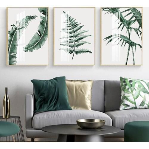 Modern Simple Hand-painted Water Color Painting Tropical Green Plants Small Fresh Style Wall Poster for Living Room Bedroom Deco