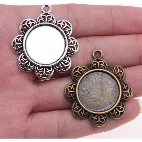 Fit 20mm 25mm Vintage Antique Bronze Antique Silver Color Flower Shape Cameo Cabochon Base Setting
