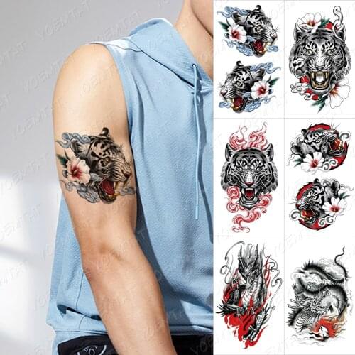 Waterproof Temporary Tattoo Sticker Geometric Tiger Wolf Death Flash Tattoos Leopard Totem Body Art Arm Fake Tatoo Women Men