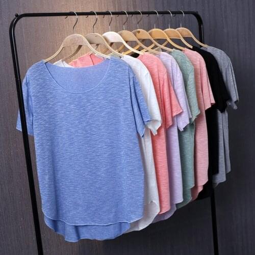 Summer New Arrival Bamboo Cotton Loose Large Size Short Sleeved T-shirt Long Female asymmetrical Undershirt Women Girls Tshirt