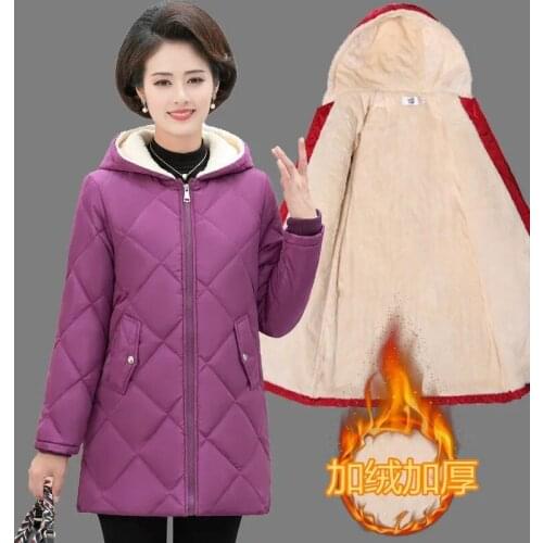 NEW Winter Women Jacket Plus Velvet Warm Mide Age Parker Women Jacket Coat Fashion Causal Cotton Padded Female Coat Outwear 5XL