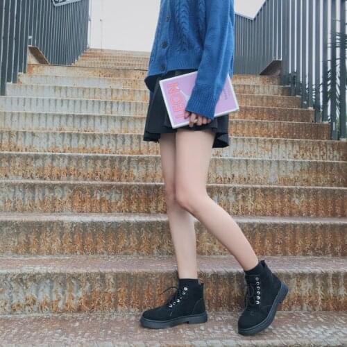 2020 Women Winter Women Boots Street Style Shoes Fashion Casual Black Ankle Boots For Women Lace Up Platform Boots U11-80