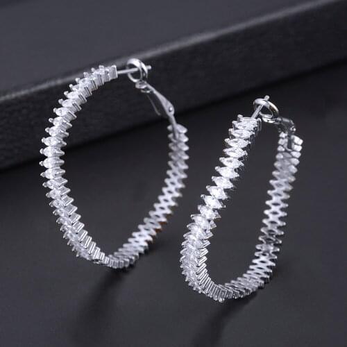 Blachette Fashion Curving Geometric Circle Hoop Earrings For Women Cubic Zirconia Earrings Trendy Jewelry Pendientes Mujer Moda