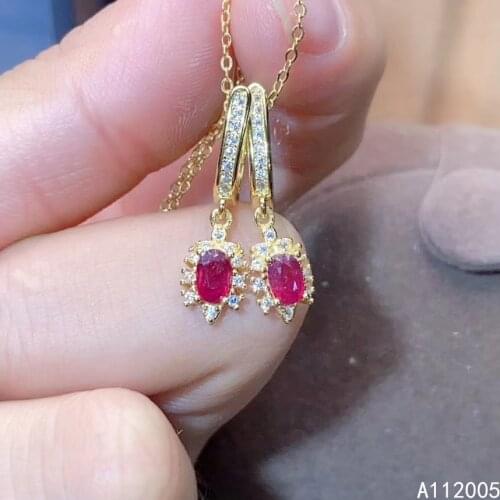 KJJEAXCMY Fine Jewelry 925 sterling silver inlaid natural gemstone ruby female earrings Eardrop vintage support test