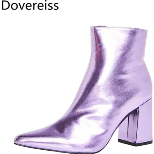 Dovereiss Fashion Womens Shoes Winter Suede concise sexy new Zipper Short boots new Purple Chunky heels Pointed toe big size48