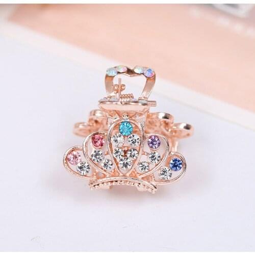 1 pieces Cute Crown Style Alloy Women Hair Claws Boutique Rhinestone Hairpins White Pink Purple Blue Colorful Girls Hair Clips