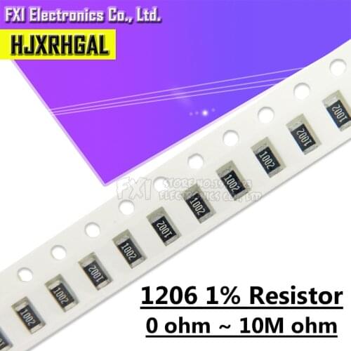 100PCS 1206 Resistor SMD Accuracy 1% 0 ohm ~ 10M ohm 1K 2.2K 10K 100K 1R 10R 100R 150R 220R 330R 0 1 10 100 150 220 330 ohm