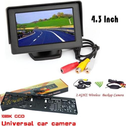 2017 Auto parking kit 4.3 tft hd mirror monitor CCD Wide angle car rear view backup camera reverse camera ir eu license plate