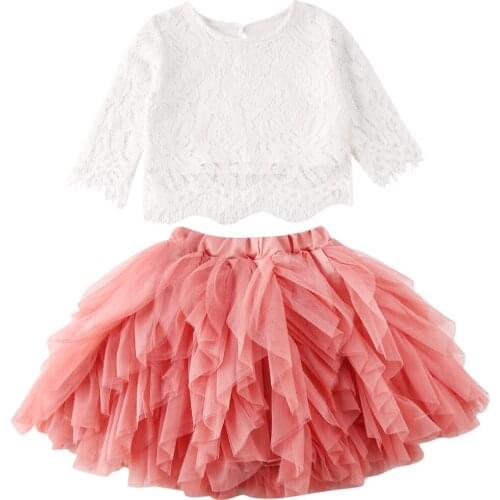 2020 Summer Toddler Kids Baby Girl Lace Clothes 1/2 Sleeve Top T-shirt Mash Skirt Dress Lace Outfits 2Pcs Sets 1-6Years
