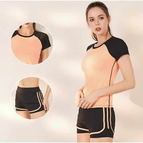 2021 new yoga top women sport Shorts 2 Piece Set Quick Drying Shirts Yoga female T-shirt Tights Gym Running Tops Short Pants