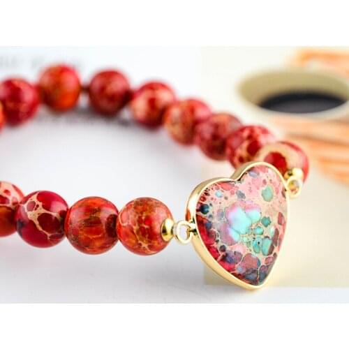 2021New Classic Women Heart Shape Bracelets Imperial Jaspers Luxury Stretch Elastic Strand Bangles Jewelry Bijoux