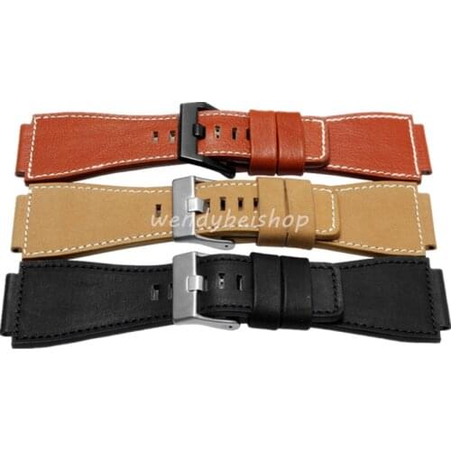 34mm*24mm Black Yellow Red Brown Watch Band Genuine Leather 3mm Thick Band Strap Belt Silver Pin Buckle