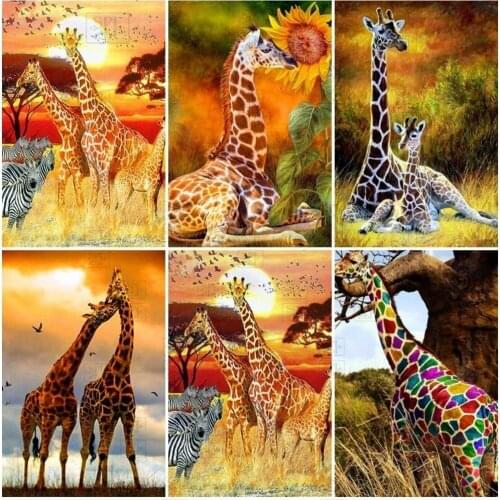 5D Diy Full Diamond Painting Mosaic Giraffe Needlework Diamond Embroidery Cross Stitch Animal Set Home Wall Decoration Art Gift