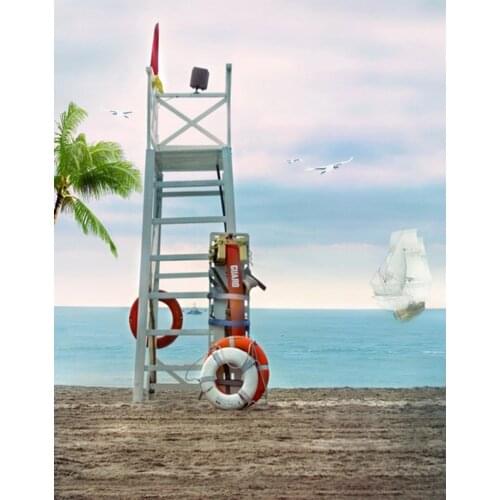 5x7ft Sea Beach Lifesaving Station Photography Backdrops Photo Props Studio Background