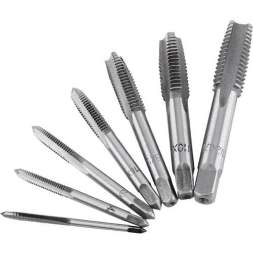 7pcs HSS M3 M5 M6 M8 M10 M12 Machine Straight Fluted Screw Taps Plug Hand Tap Drill Set Hand Tools