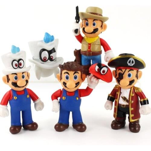 9-14cm 5styles Super Mario Figure Toys Cartoon Hat Pirate PVC Model Doll
