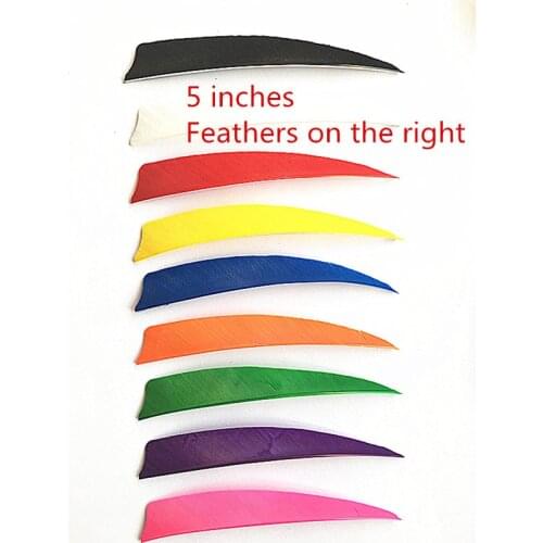 9 colors, true feather, right shield type 50 pence 5 inches. Homemade wood bamboo. Carbon. Glass fiber. Traditional bow bar