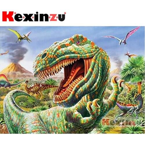 Kexinzu Full 5D DIY Square/Round Diamond Painting"Green Tyrannosaurus"3D Embroidery Cross Stitch Mosaic diamond painting Gift X0