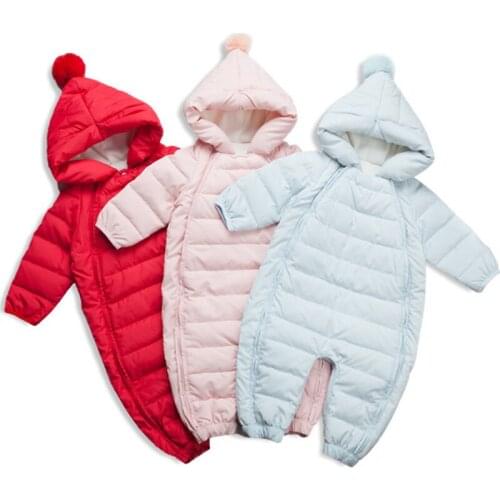 Baby Romper Down Jacket Winter Warm Hooded Jumpsuit Kids Overalls For Newborn Boy Girl 0-24 Months Snowsuit LC172