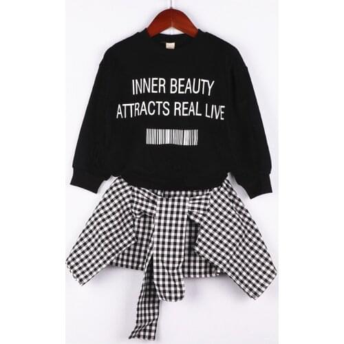 Dulce Amor Kids Dresses For Girls Fall Fashion Long Sleeve Baby Girls Dress Autumn Letter Print Plaid Girl Dress Clothing