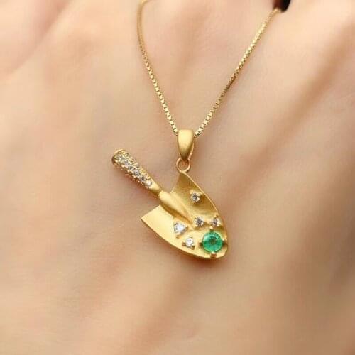 Elegant Lucky Shovel Natural green Emerald necklace Pendant S925 silver natural gemstone Pendant girl woman party gift jewelry