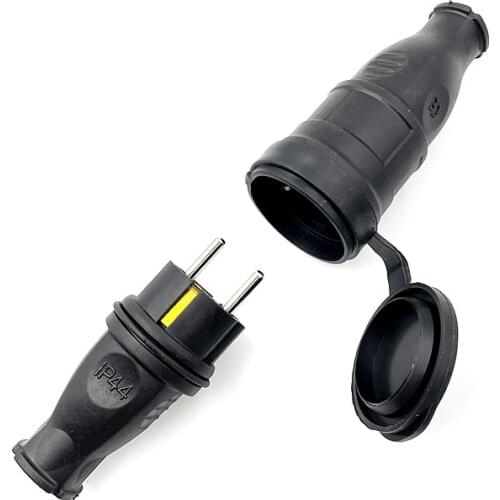 EU Rubber Waterproof Socket Plug Electrial Grounded European Connector With Cover IP44 For DIY Power Cable Cord 16A 250V