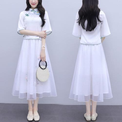 Halloween Costume White for Women Plus Size Ancient Chinese Qipao Modern Hanfu Women Short Sleeve Chiffon Cheongsam Qipao Dress